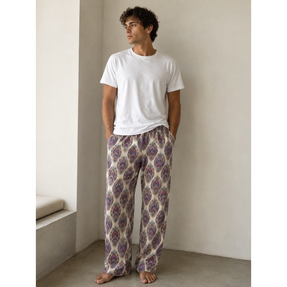YoungLA Mens Lounge Pants Large Multicolor Cream Streetwear Athleisure Cozycore